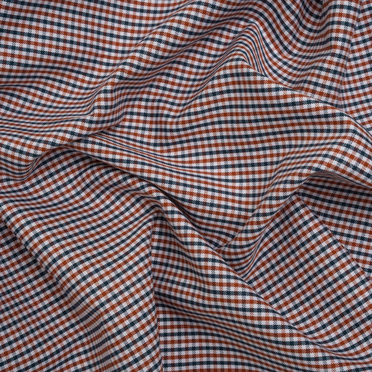 Cotton Oxford Shirting - Burnt Orange, Navy and White Tattersall Check - Deadstock