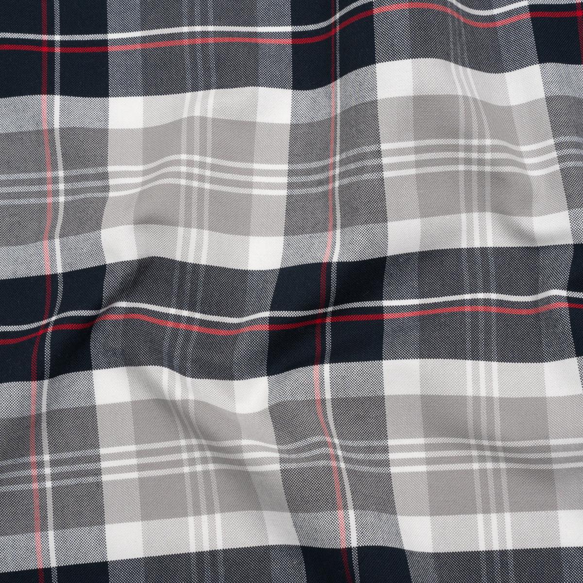 Cotton Oxford Shirting - Midnight Navy, Light Gray and Red Plaid - Deadstock