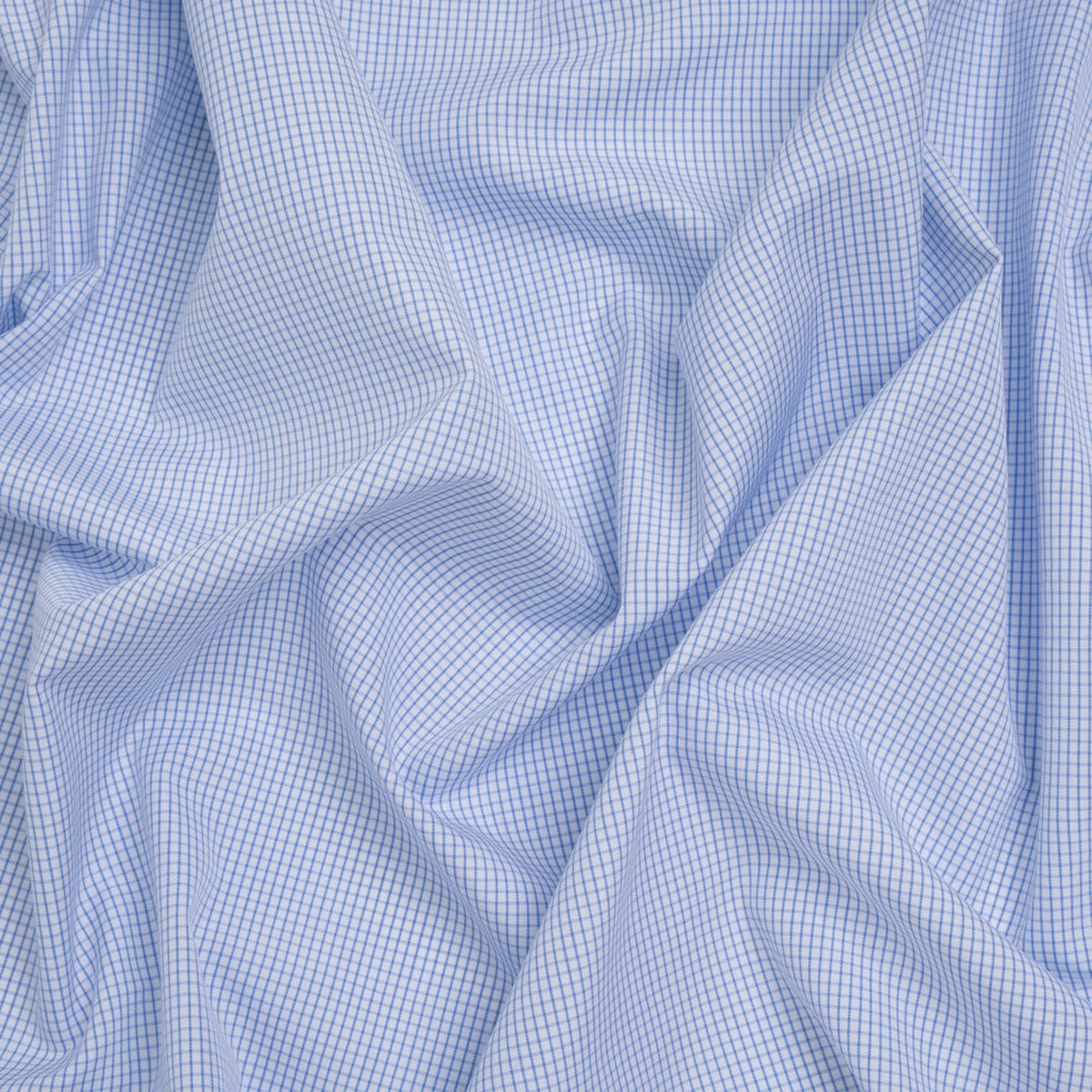 Cotton Shirting - Light Blue and White Little Windowpane Checks - Designer Deadstock