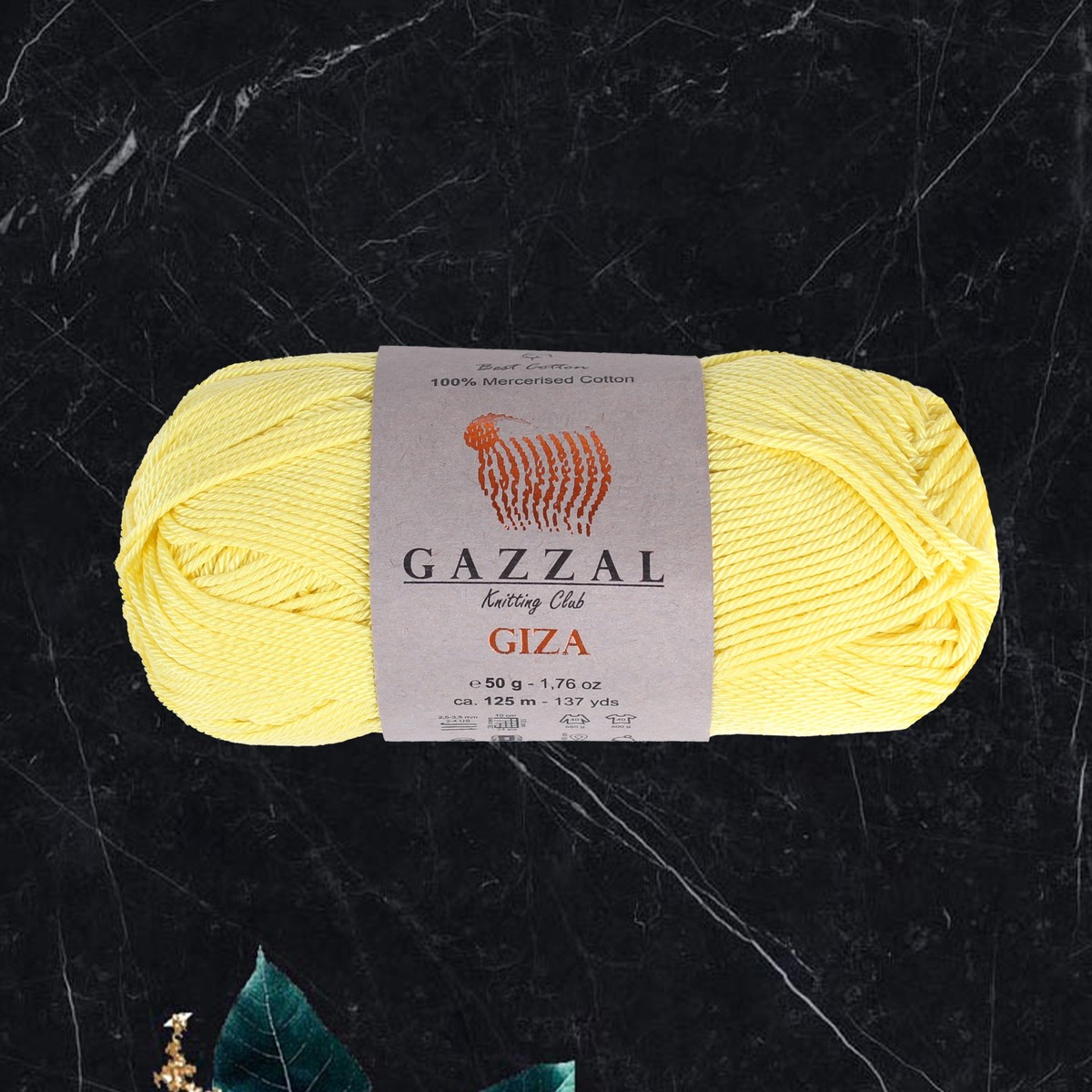 Gazzal Giza 100% Mercerized Cotton Knitting Yarn, Yellow - 2483