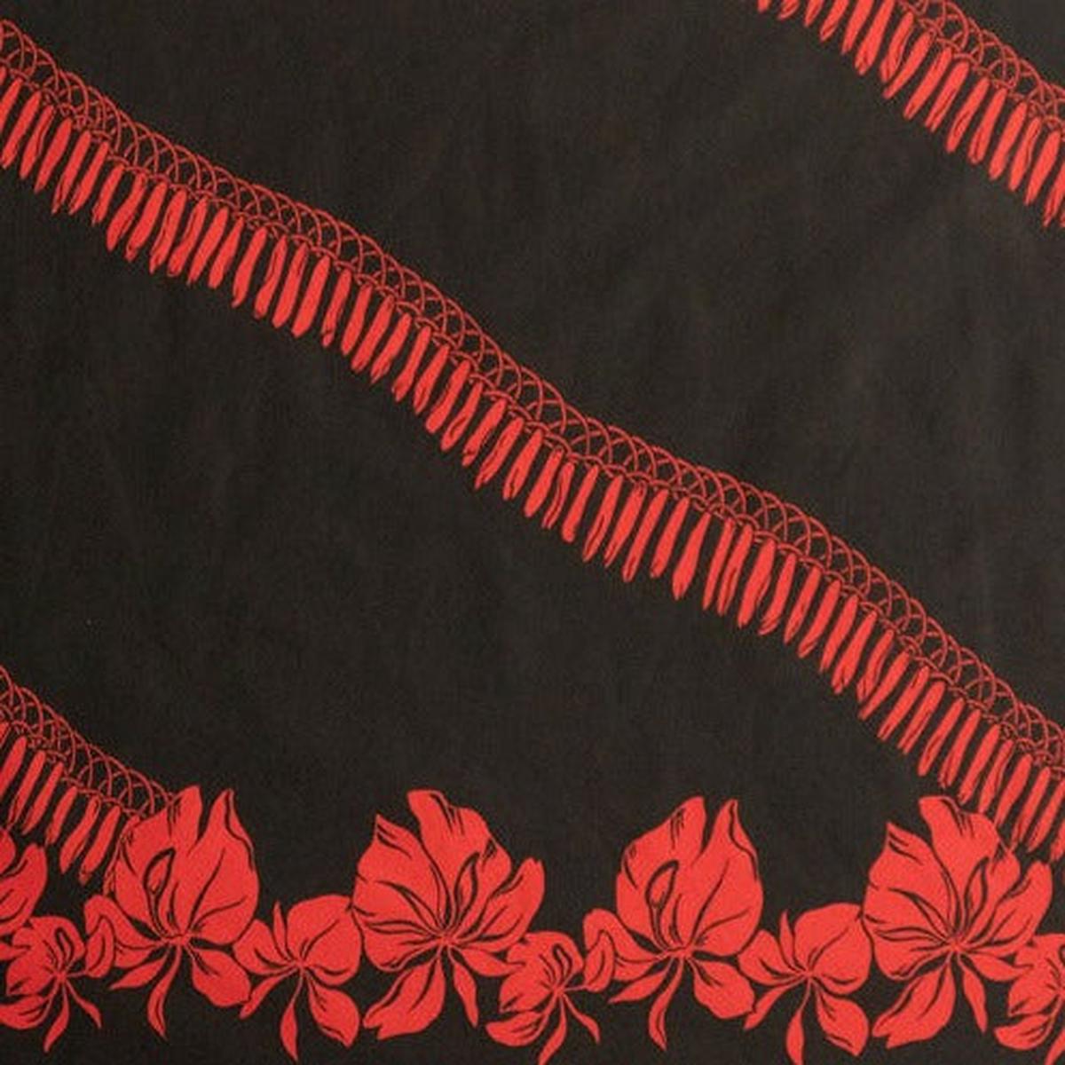 Hibiscus Buds Single Border Design Poly Cotton Fabric - Red, White Border, 45" Width (1 Yard)