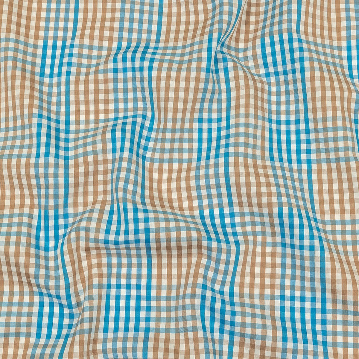 Turquoise Amphora and White Plaid Twill Cotton Shirting