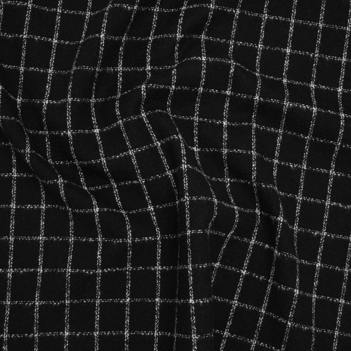 Yarn-Dyed Cotton Flannel - White on Black Windowpane Checks - Deadstock