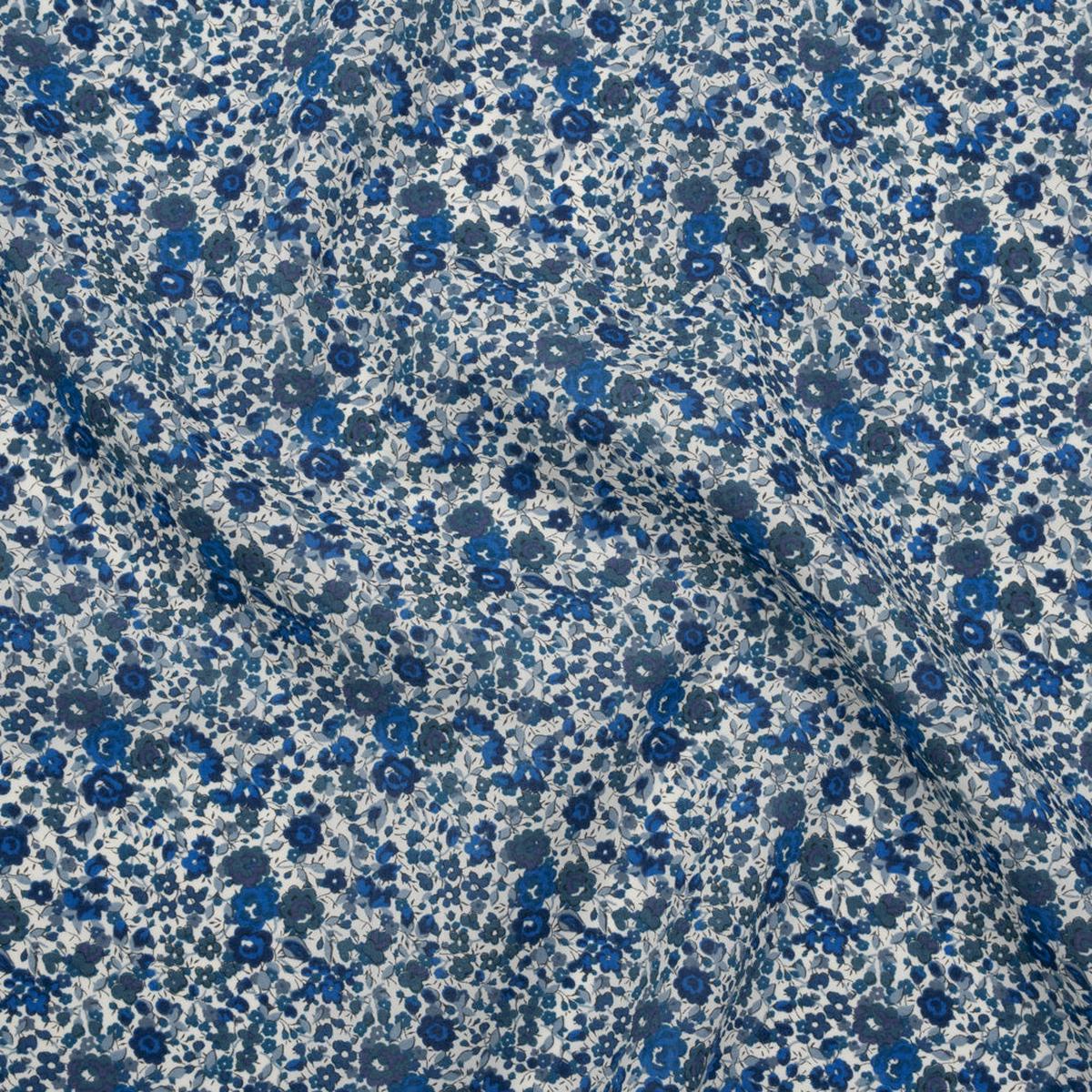 Liberty Fabrics Tana Lawn - Emma and Georgina Dark Blue - Bright Blue, Blue-Gray and White Floral