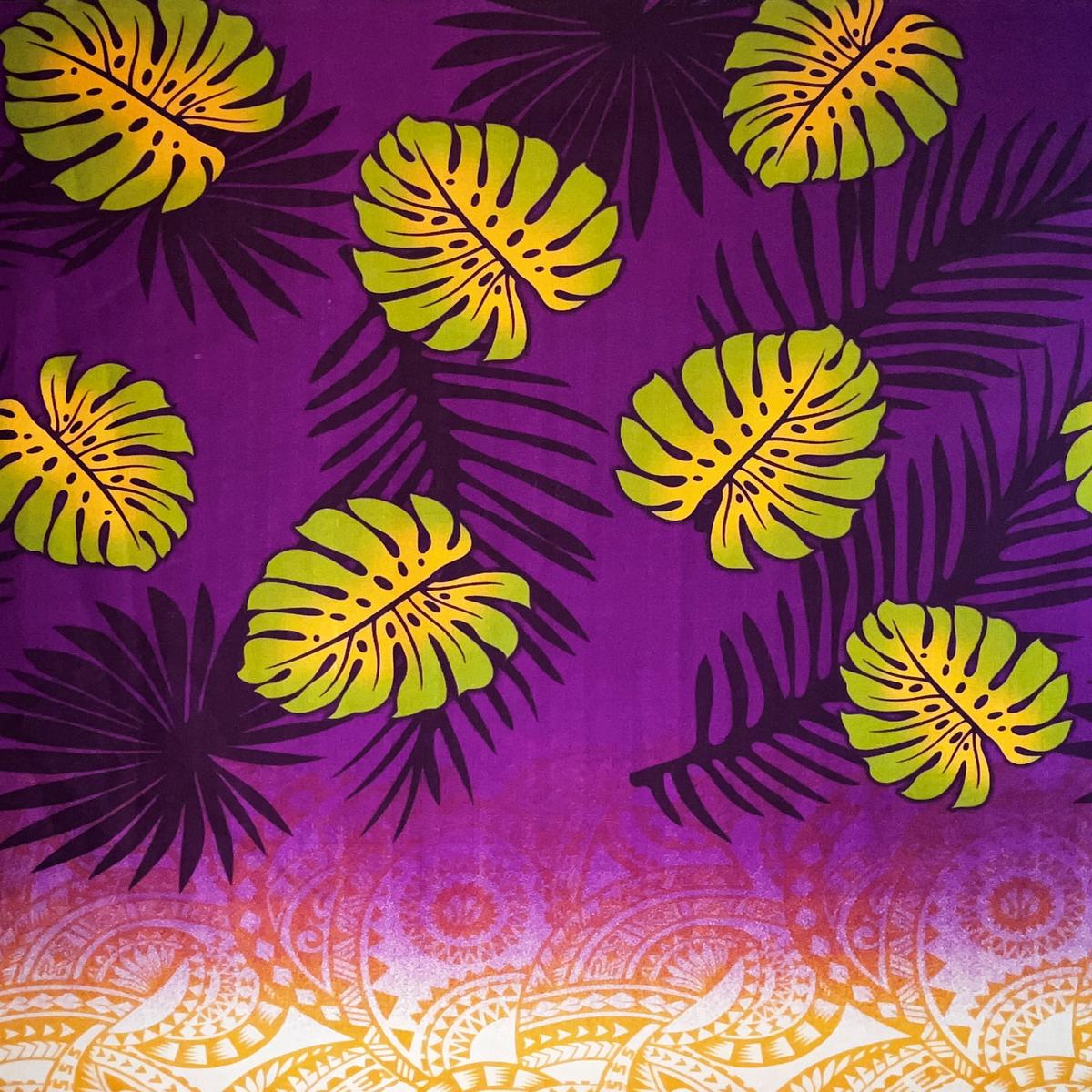 Monstera Palm Leaves Traditional Tattoo Border Light Barkcloth Fabric - Traditional Tattoo Border, 45" Width (1 Yard)