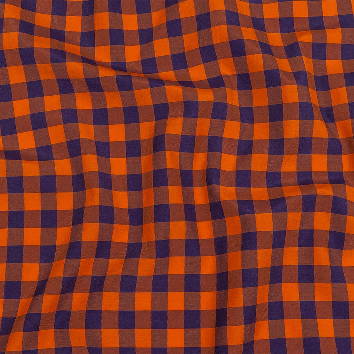 Orange and Navy Checked Cotton and Polyester Shirting