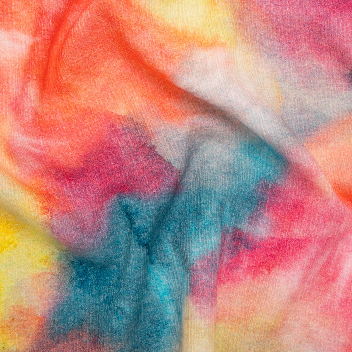 Slubbed Gauzy Cotton Woven - Coral Red, Yellow and Blue Bold Tie Dye - Mood Exclusive Dyed Delights Print
