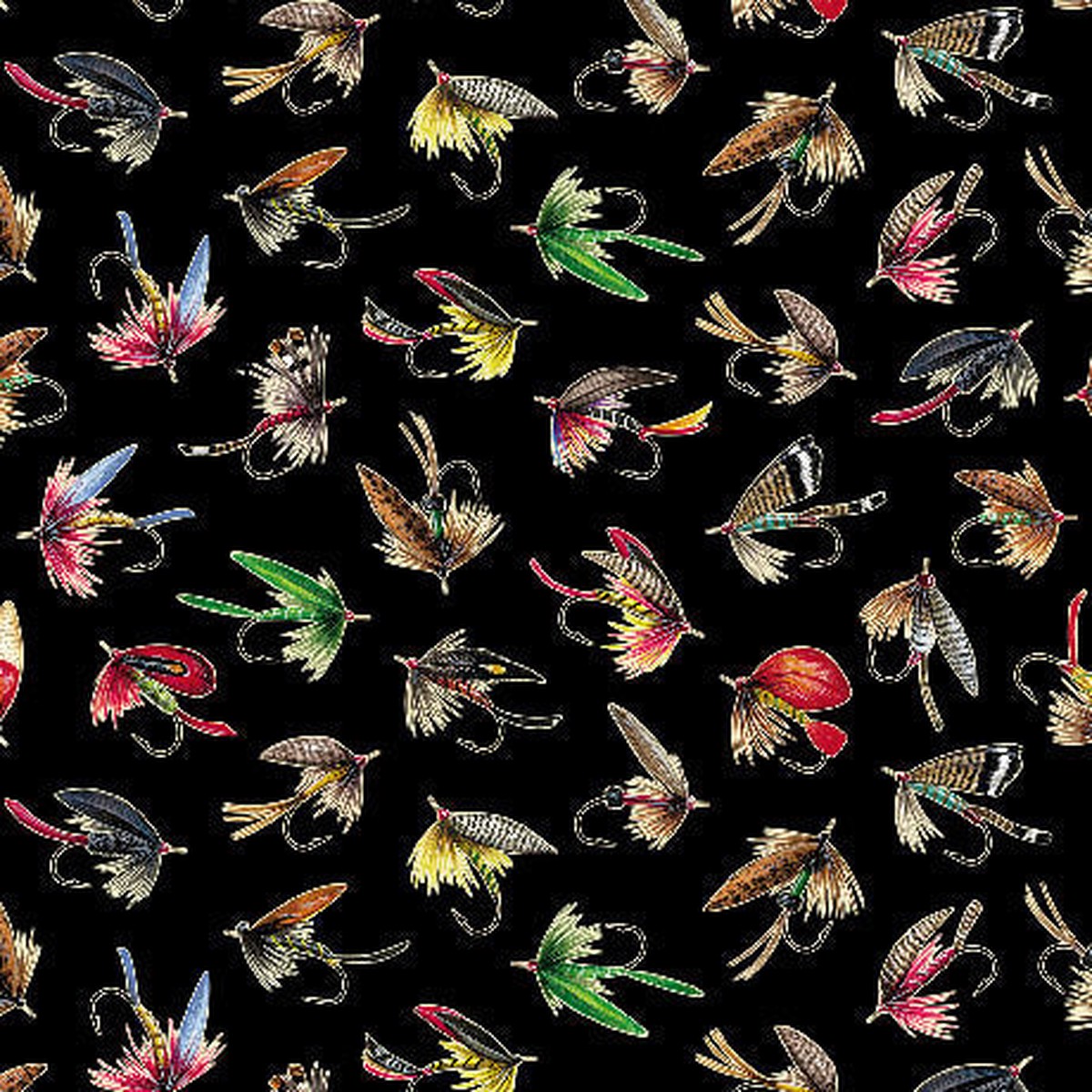 The Lure Of Fishing Fishing Lures Black 44"/45" Cotton Fabric Per Yard