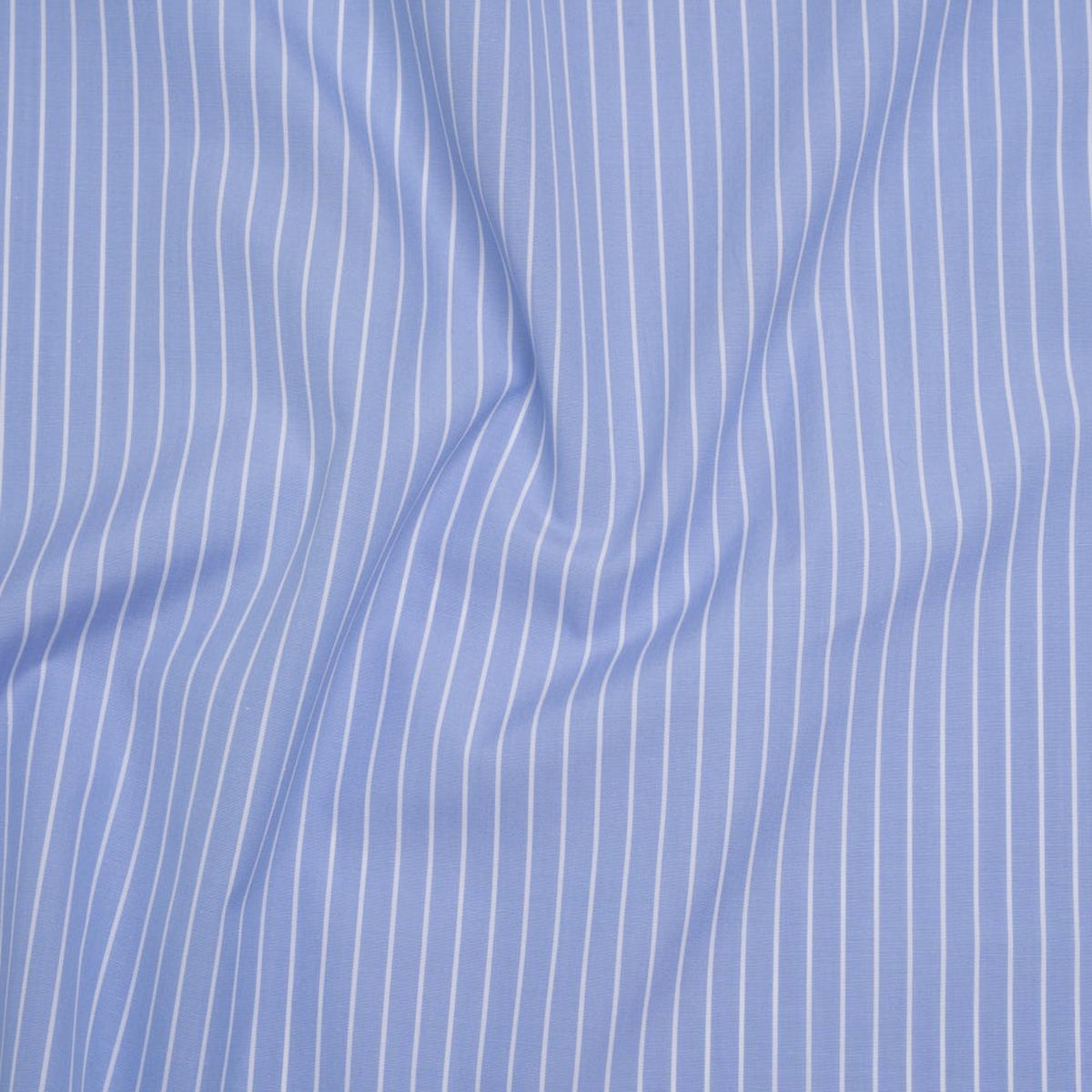 Cotton Poplin Shirting - Country Blue and White Chalk Stripes - Deadstock