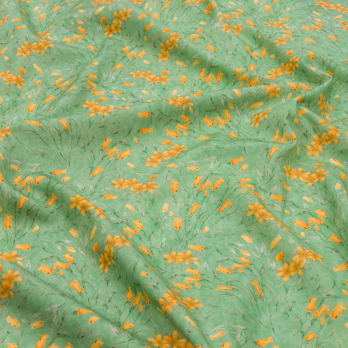 Cotton Poplin - Teal and Orange Floral - Dance with the Daffodils Print - Mood Exclusive Secret Garden Collection