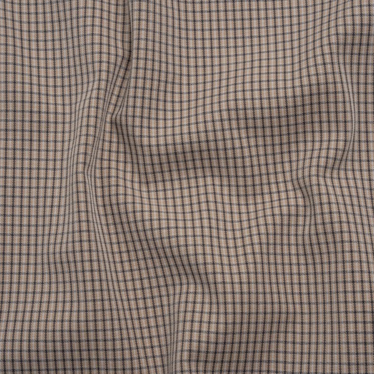Cotton Twill - Beige, Black and White Striped Checks - Deadstock