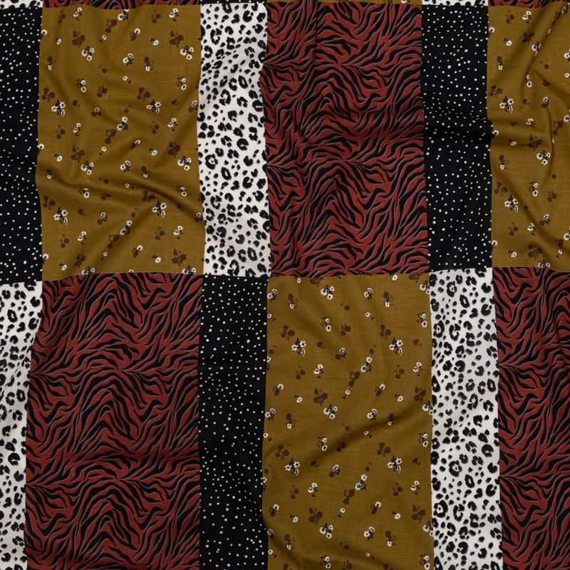 Cotton Voile - Yellow, Red and Black Patchwork - Tiled Coalescence Print - Mood Exclusive Serengeti Collection