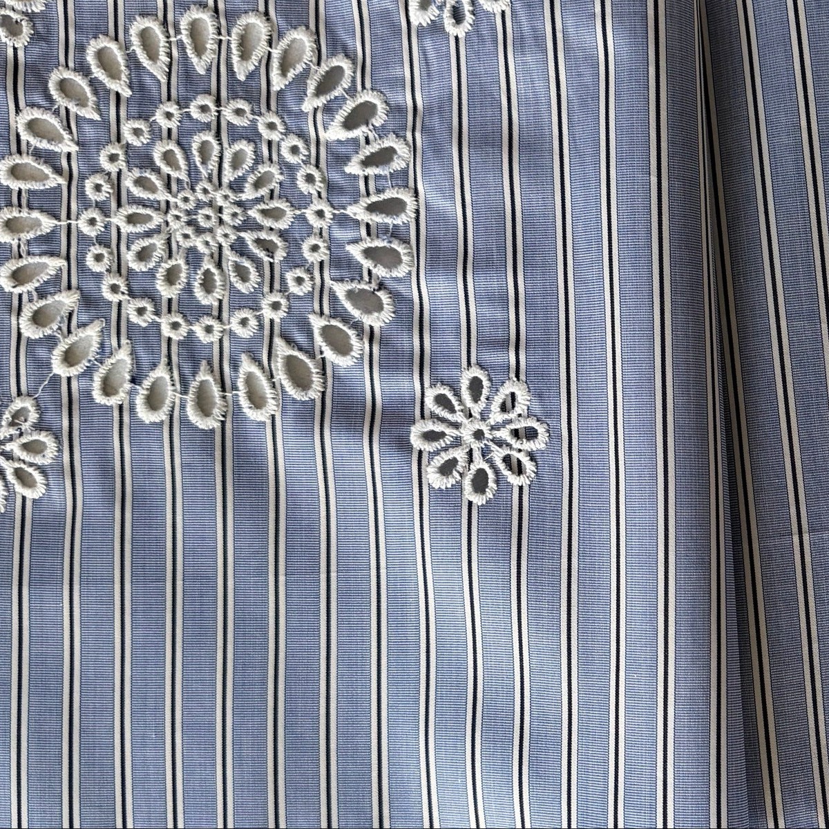 Embroidered Eyelet Mandala on Striped Cotton Shirting (Made in Italy)