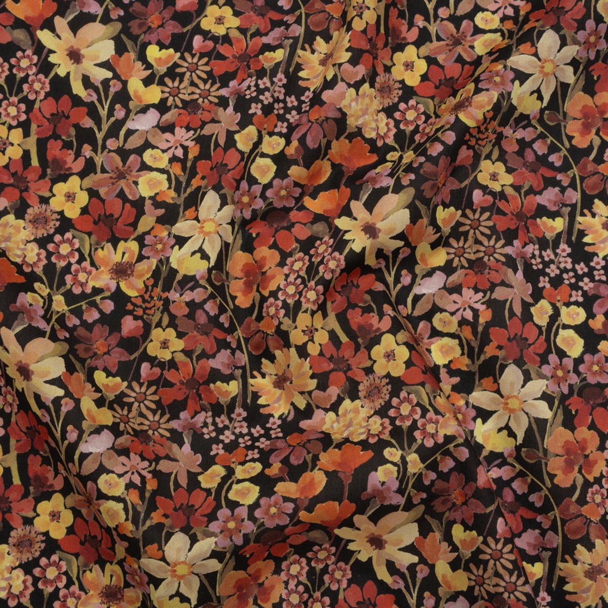 Liberty Fabrics Tana Lawn - Dreams of Summer Orange - Brown, Orange and Red Watercolor Floral