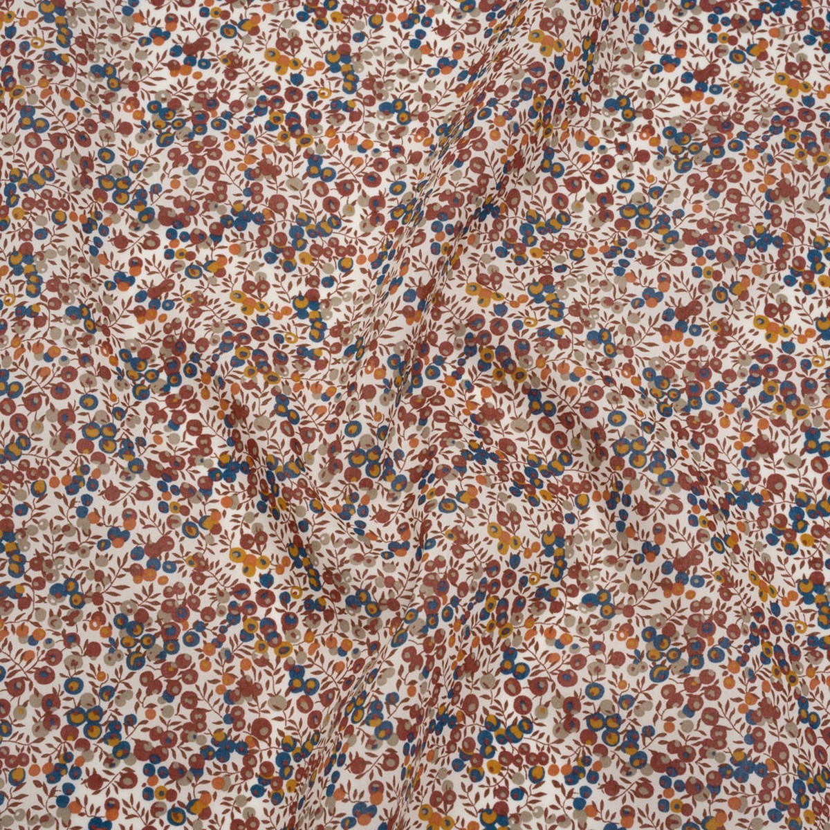 Liberty Fabrics Tana Lawn - Wiltshire Bud Red Burgundy - Rust Red Teal Blue and Greige Berries and Leaves