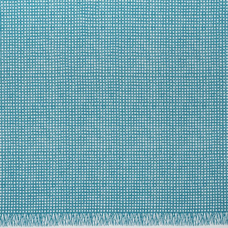 Textured Stretch Cotton Basketweave Panel by Trina Turk - Green Blue and White Circle Grid and Printed Fringe Border - Designer Deadstock
