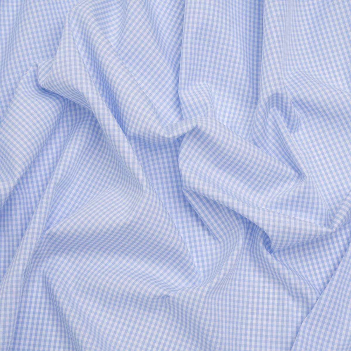 Cotton Gingham Shirting - Baby Blue and White Checks - Deadstock