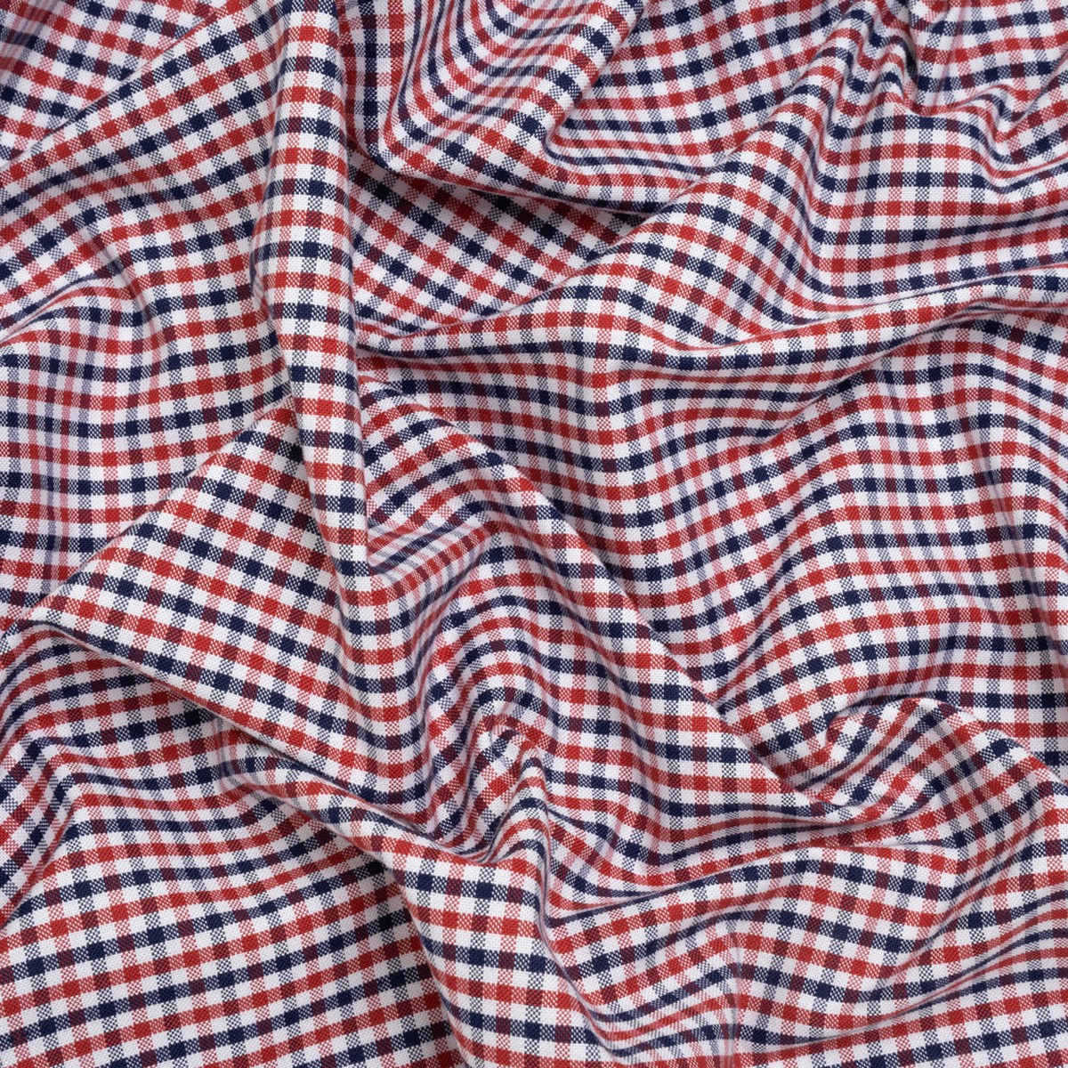 Cotton Oxford Shirting - Red Navy and White Tattersall Check - Deadstock