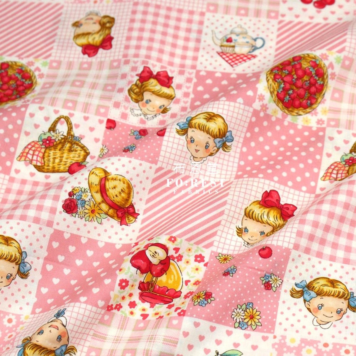 cotton - Strawberry Nine patch fabric Pink
