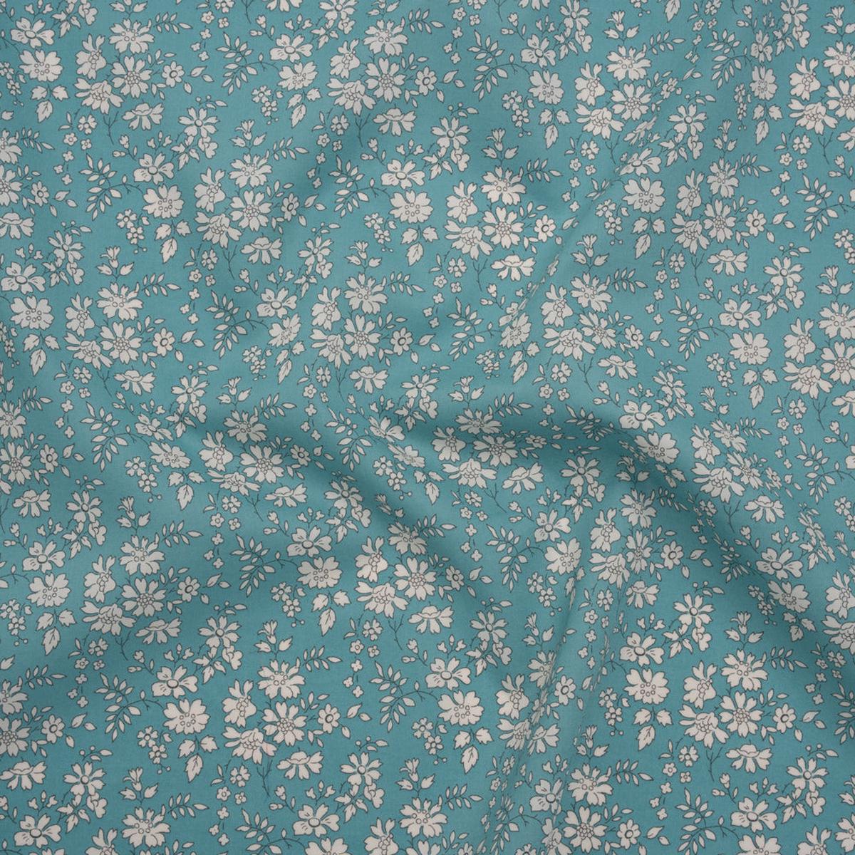 Liberty Fabrics Tana Lawn - Capel Blue Turquoise - Aqua Blue and White Outlined Florals