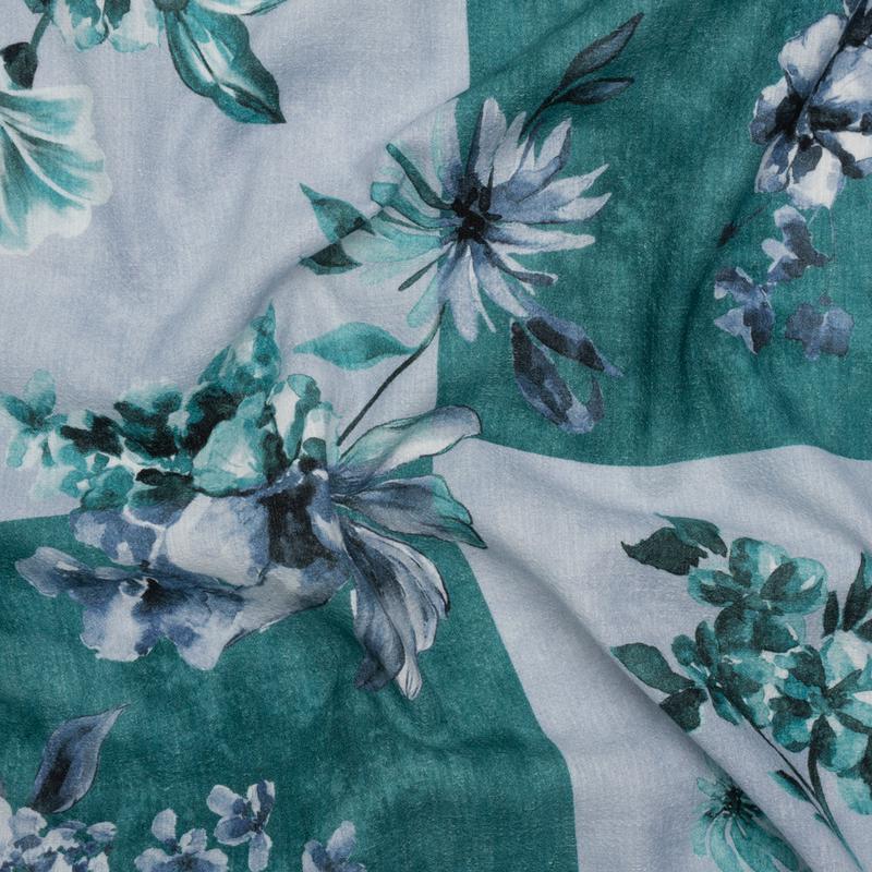 Slubbed Gauzy Cotton Woven - Teal and Blue Big Floral Checkerboard - Mood Exclusive Checkerbloom Print