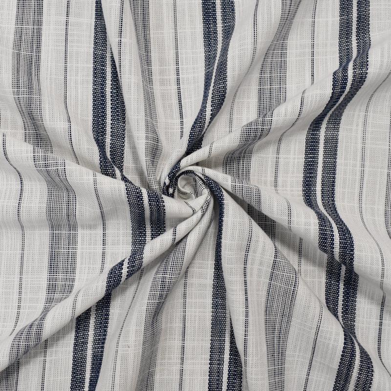 1 1/2 YD PC-White Navy Cotton-Linen Famous Maker Slub Vertical Stripe Woven Fabric