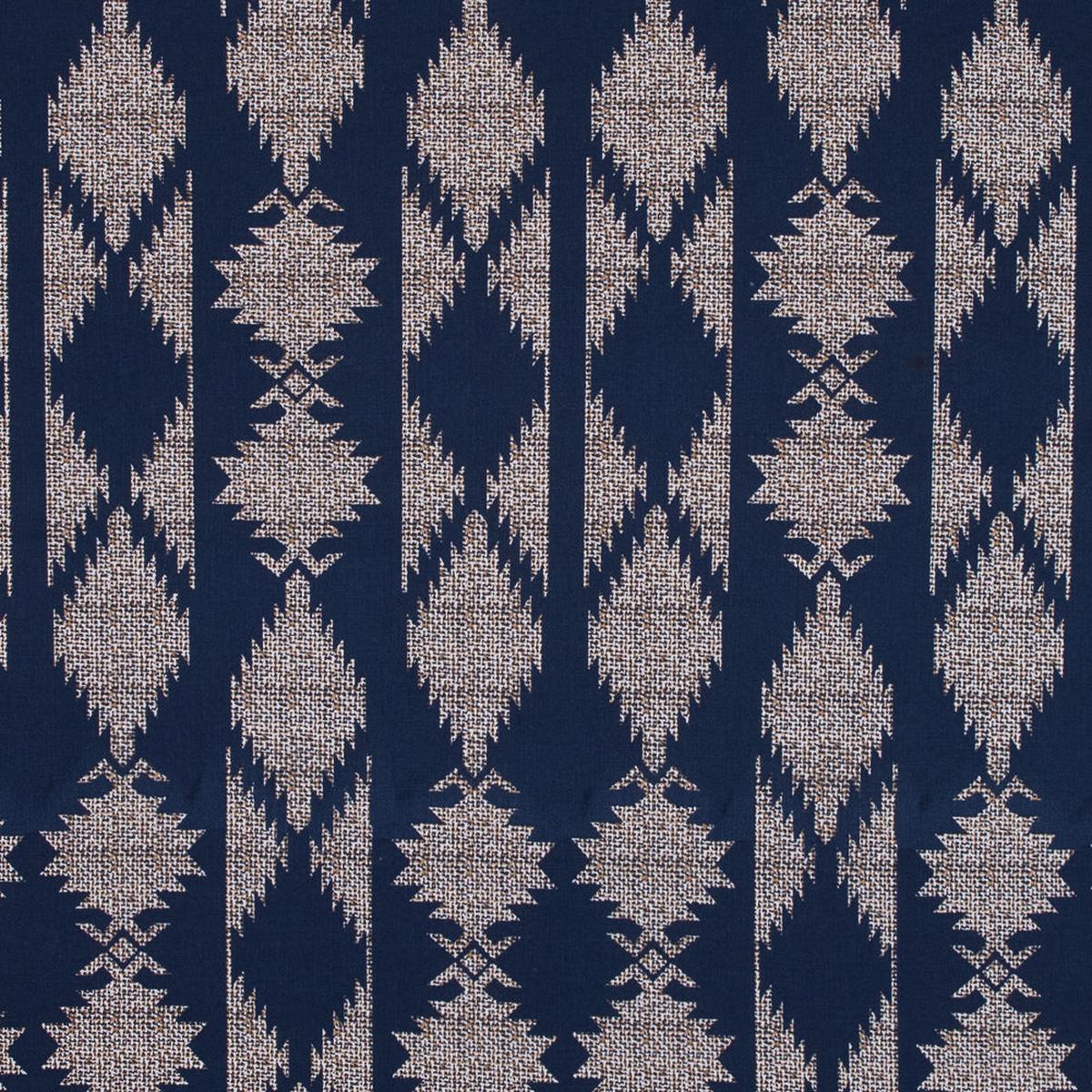 Blue and Beige Geometric Stretch Cotton Twill