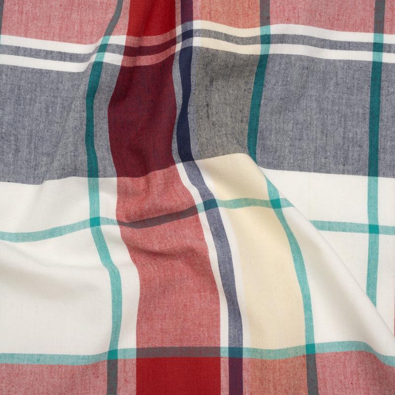 Brushed Cotton Shirting - Red, Blue and Sea Green Plaid - Deadstock