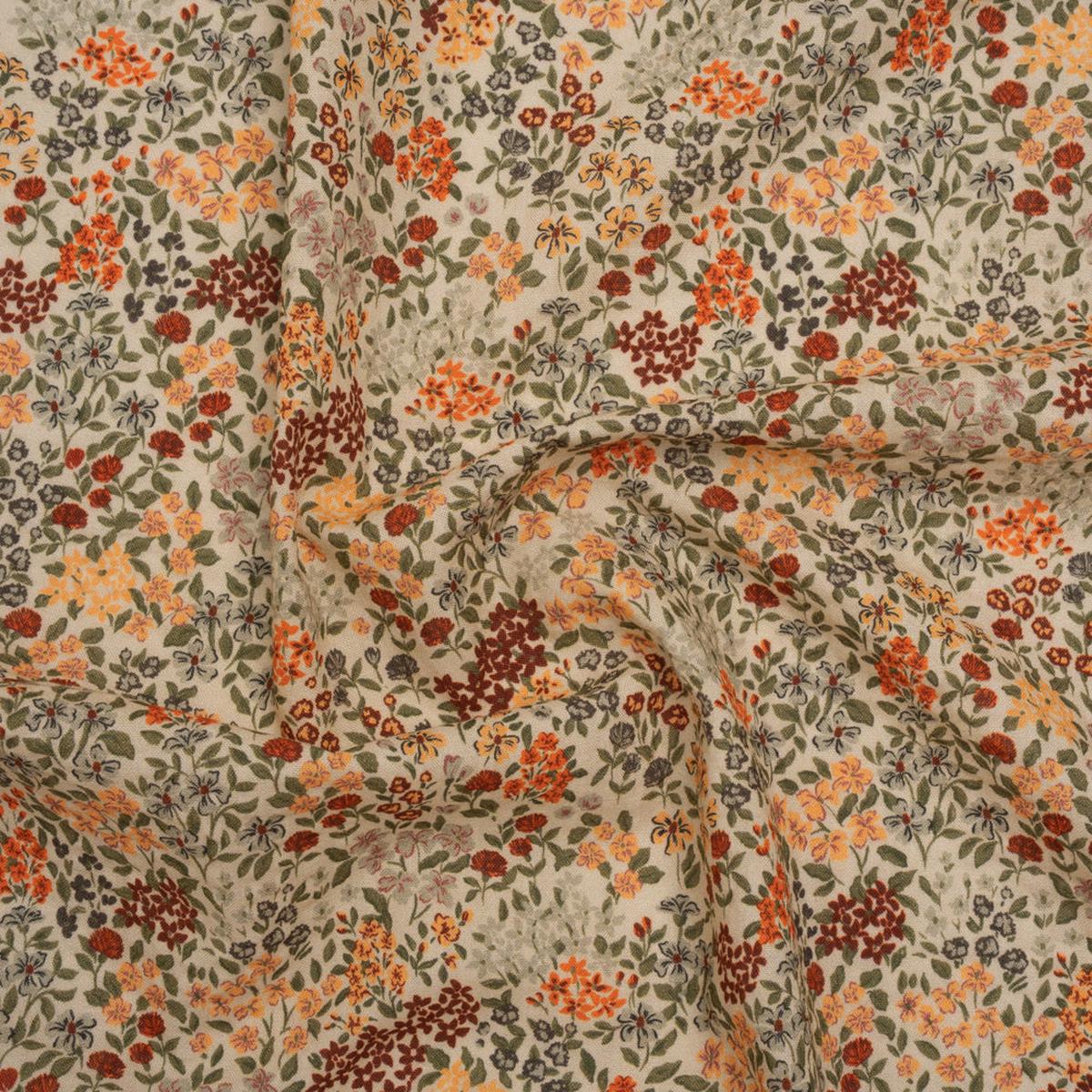 Cotton and Viscose Striped Seersucker - Gray, Burgundy and Olive Little Flowers - Mood Exclusive Sunny Sprouts Print