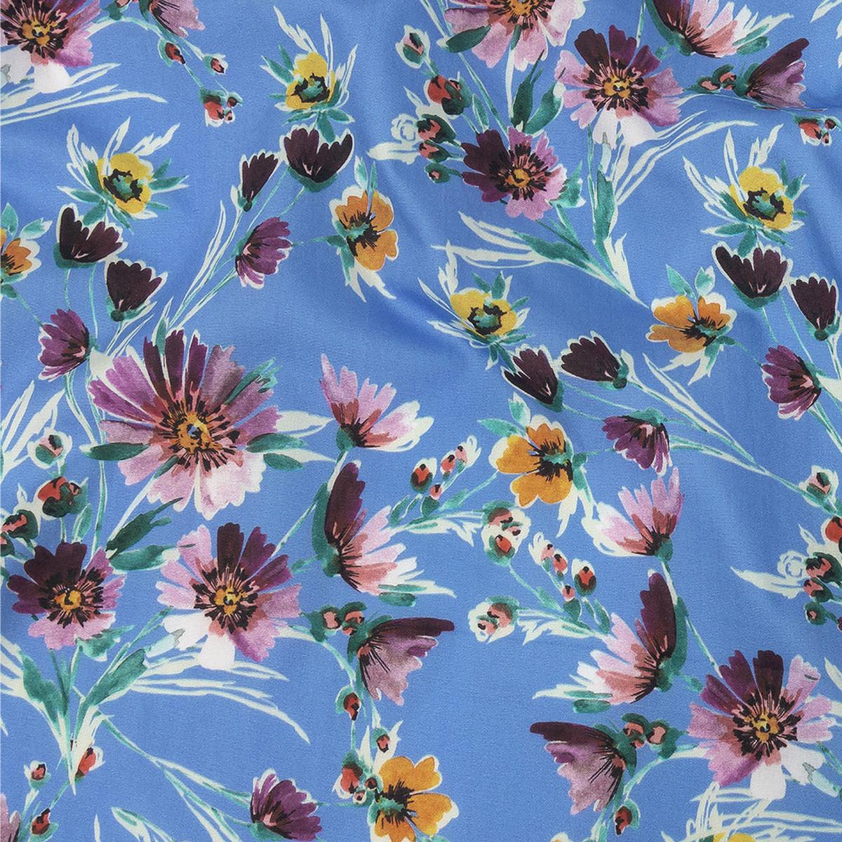 Cotton Poplin Print - Blue Jay and Purple Floral - Mood Exclusive Wide Open