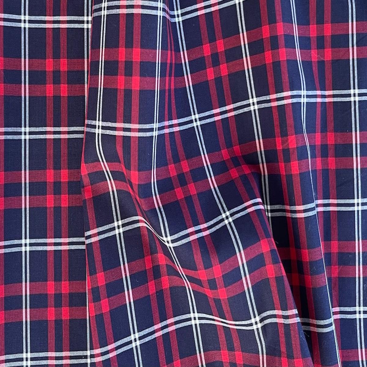 Handsome Amaranth, Navy & Cloud White Plaid Pima Cotton Shirting (Made in Italy)