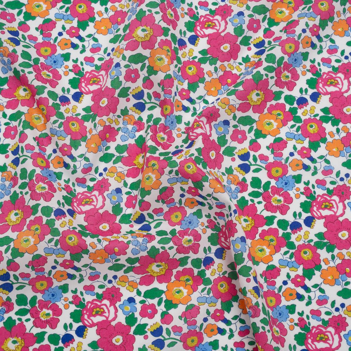 Liberty Fabrics Tana Lawn - Betsy Pink - Bright Pink, Blue and Kelly Green Floral