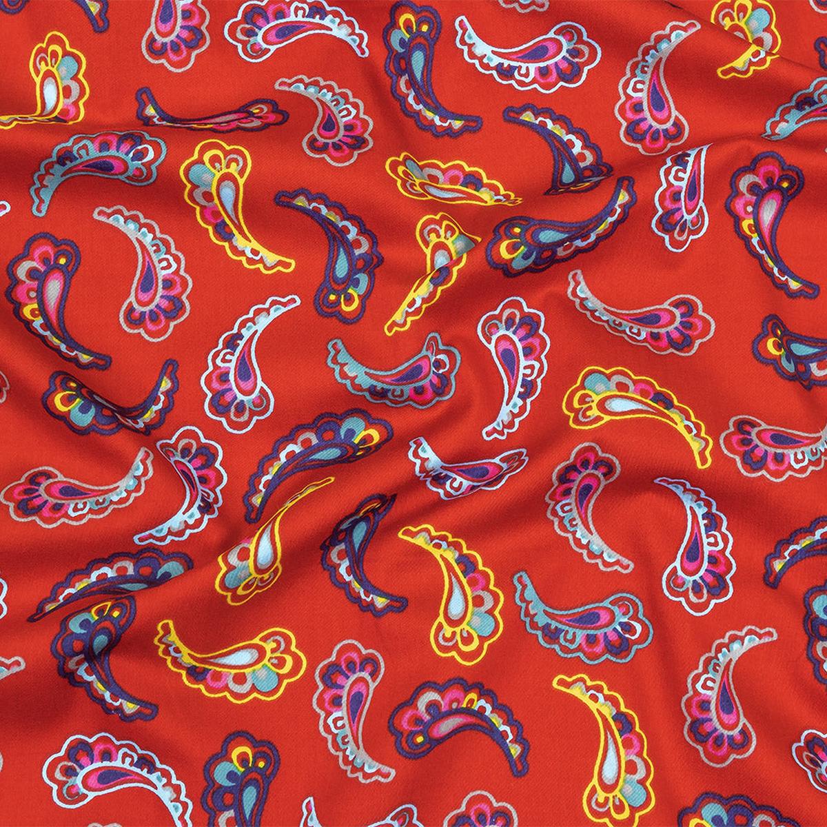 Red, Blue and Yellow Simple Paisley Cotton Shirting