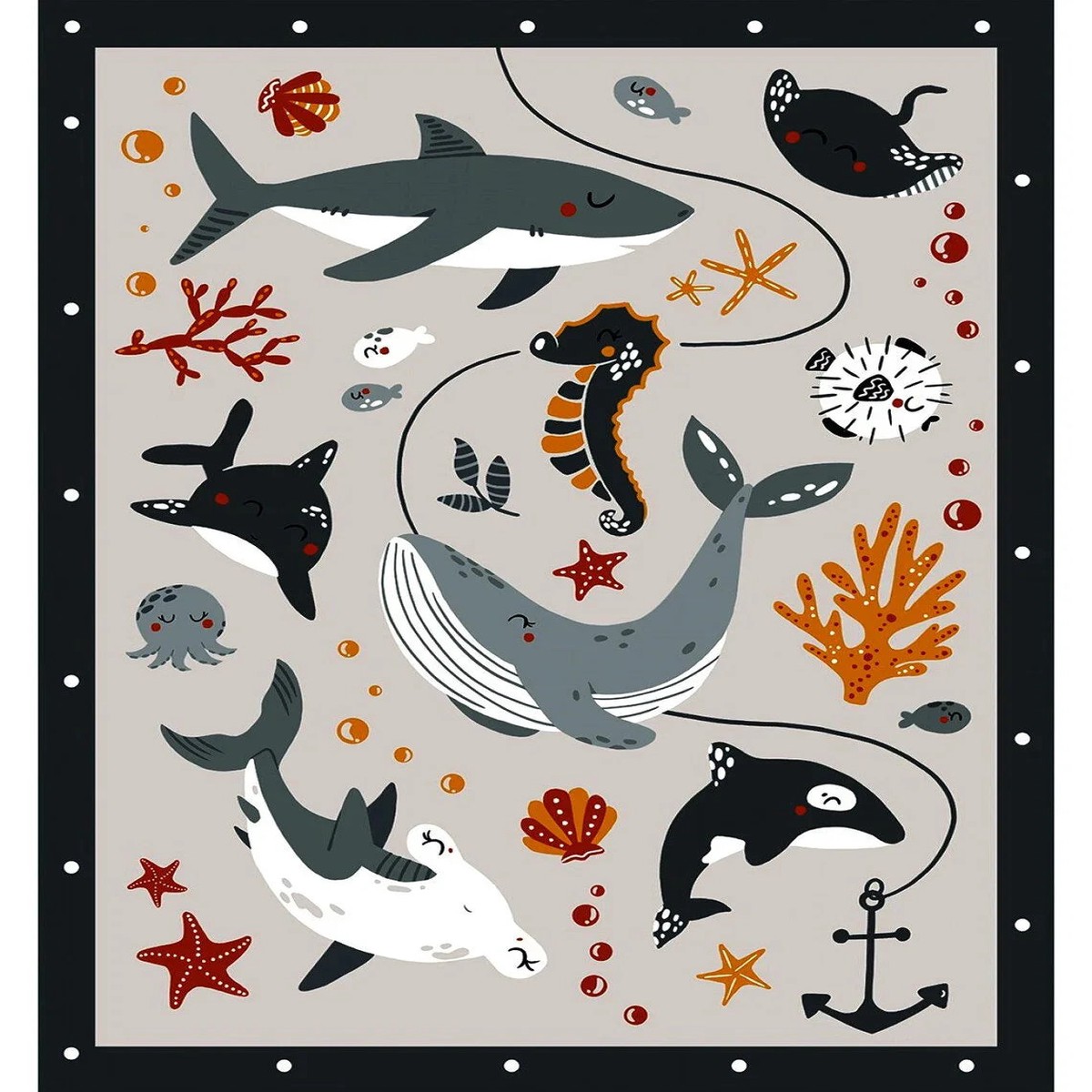 Water Babies Panel 36" Medium Gray Sugarly Designs Studio E Cotton Fabric