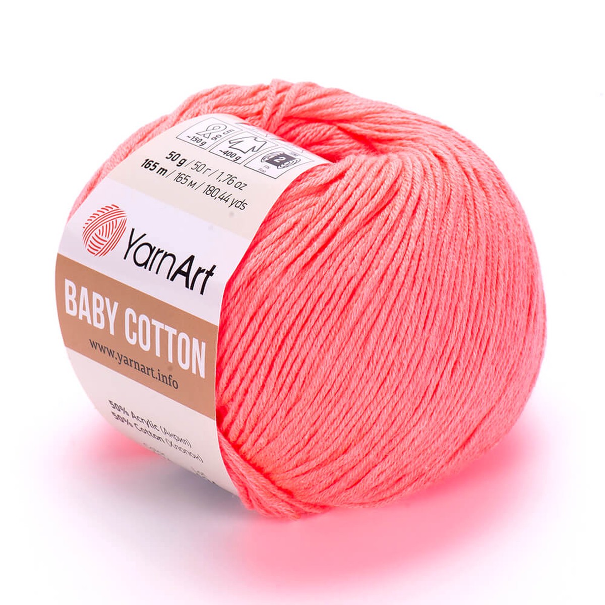 YarnArt Baby Cotton Knitting Yarn, Neon Pink - 424