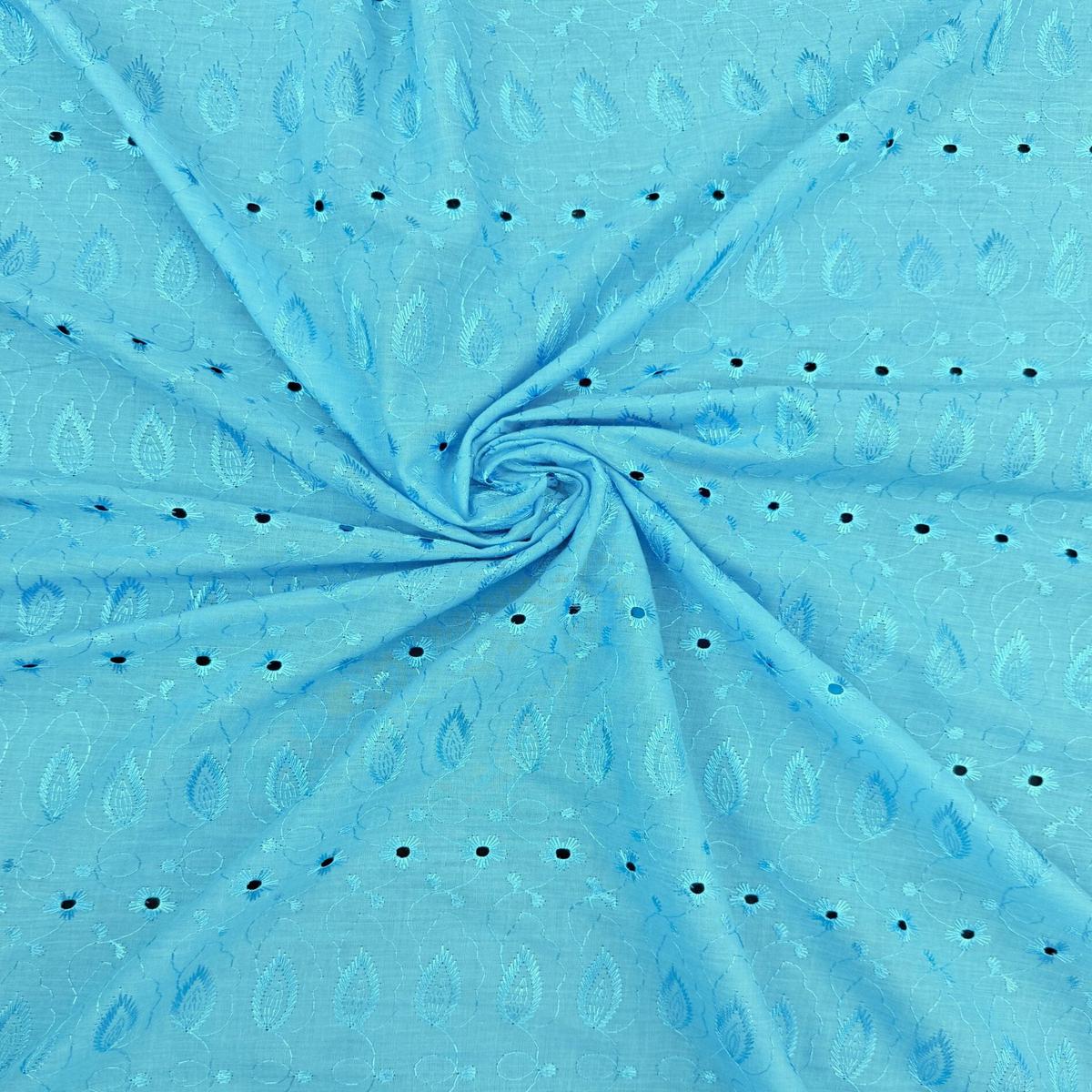Aqua Medium Eyelet Polyester Cotton Fabric - Aqua, Small Eyelets, 41"-42" Width (1 Yard)