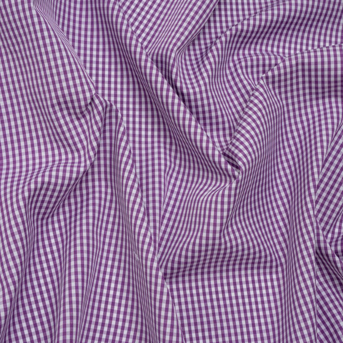 Cotton Gingham Shirting - Purple and White Checks - Designer Deadstock