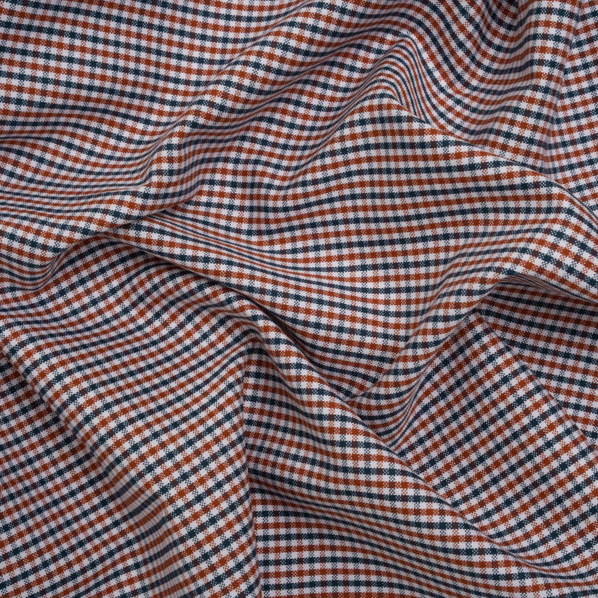 Cotton Oxford Shirting - Burnt Orange Navy and White Tattersall Check - Deadstock