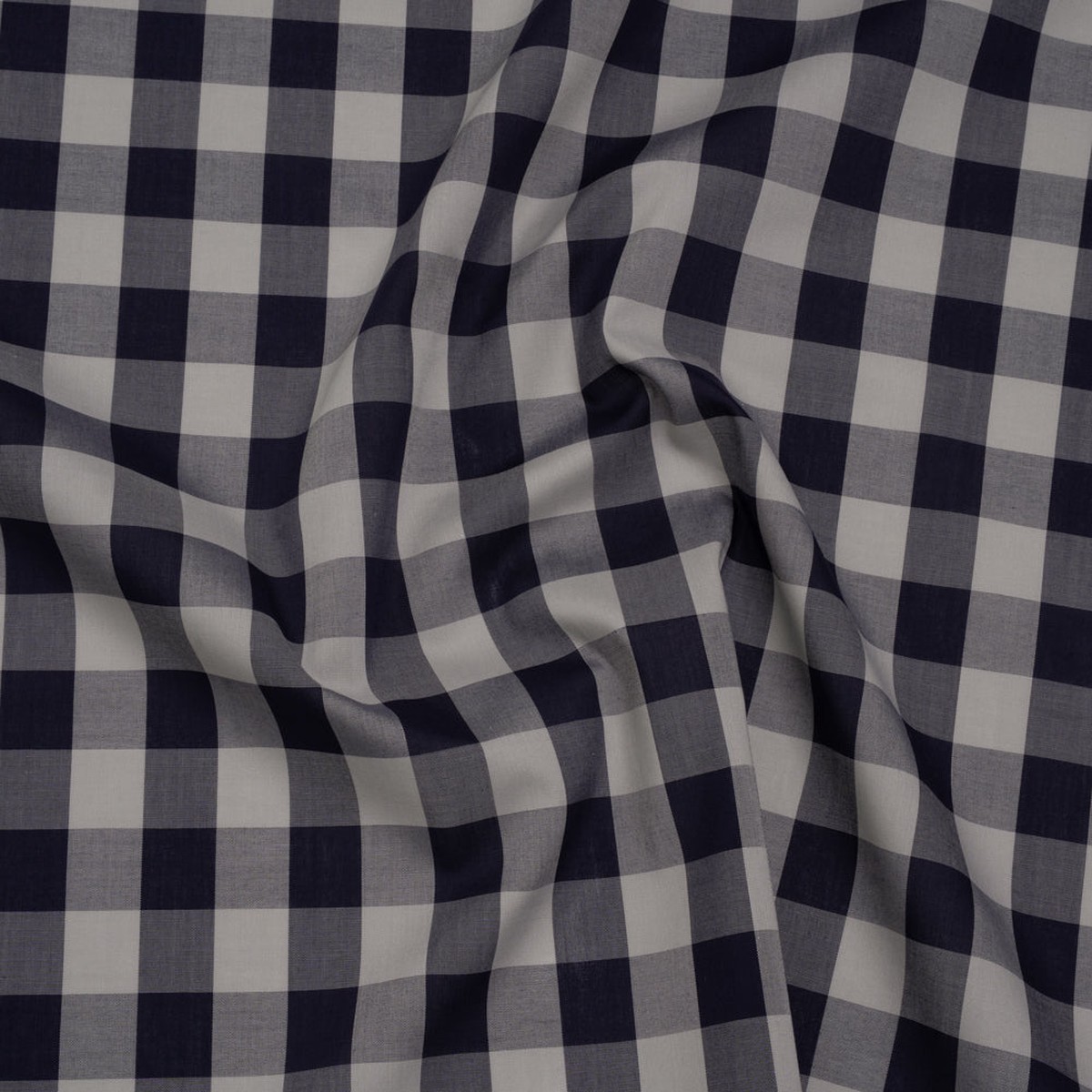 Cotton Shirting - Gray and Dark Navy Big Checks - Deadstock
