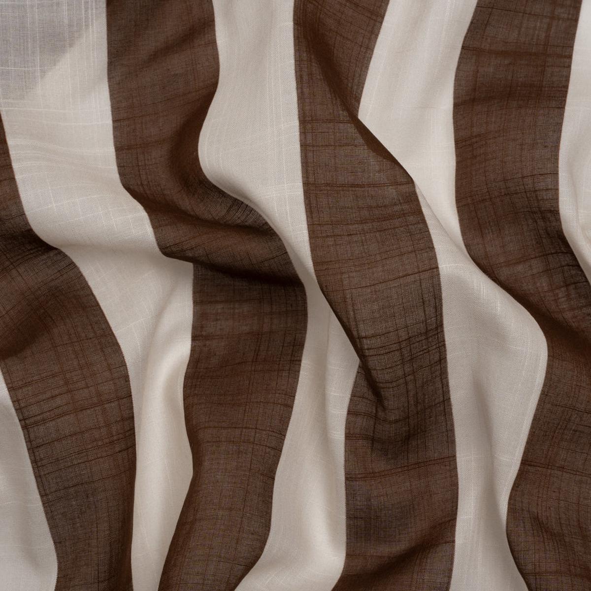 Famous Australian Designer Beige and Brown Awning Stripes Slubbed Cotton Voile