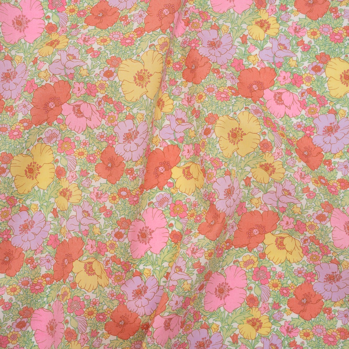 Liberty Fabrics Tana Lawn - Meadow Song Pink Yellow and Lime Green Flower Field