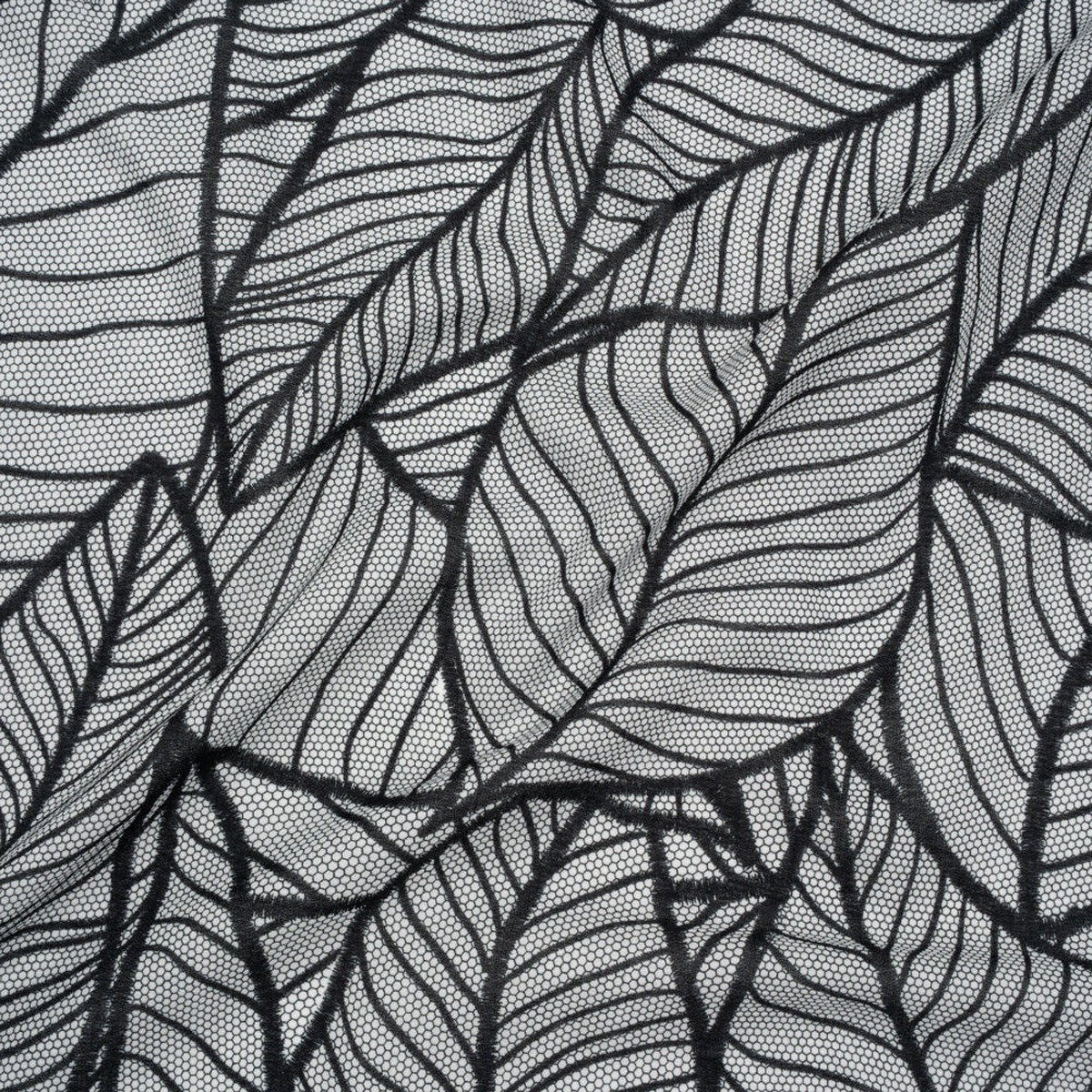 Cotton Crepe - Black and White Embroidered Net Leaves - Mood Exclusive Terrestrial Tesserae Print