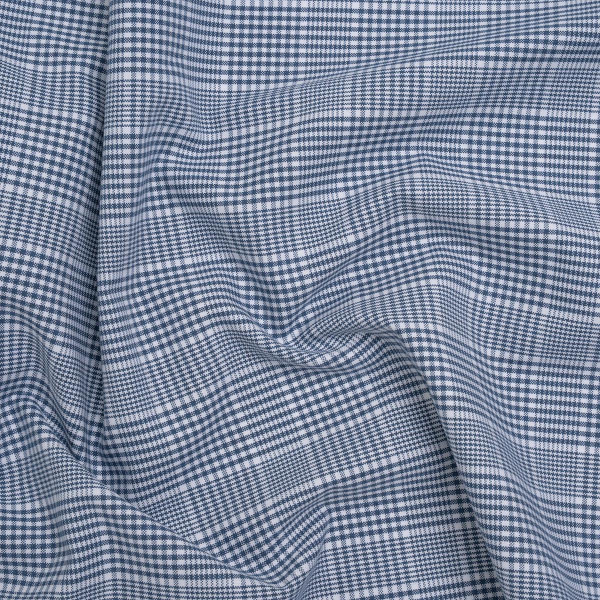 Cotton Oxford Shirting - Blue and White Glen Plaid - Deadstock