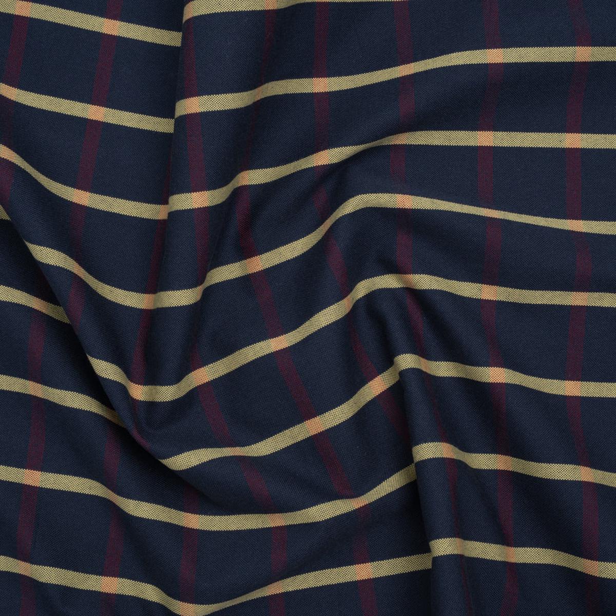 Cotton Oxford Shirting - Navy Blue, Red and Banana Yellow Windowpane Checks - Deadstock
