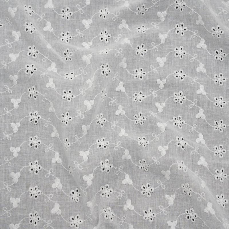 Embroidered Eyelet Cotton Voile - White Flower Vine - Naomi Collection