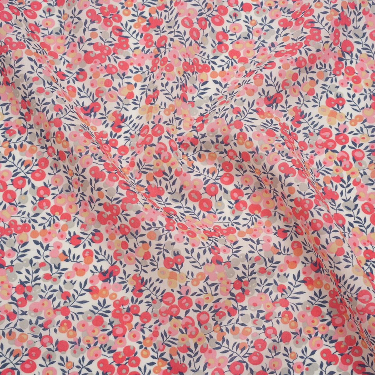 Liberty Fabrics Tana Lawn - Wiltshire Light Pink - Baby Pink, Coral and Blue Leaves and Berries