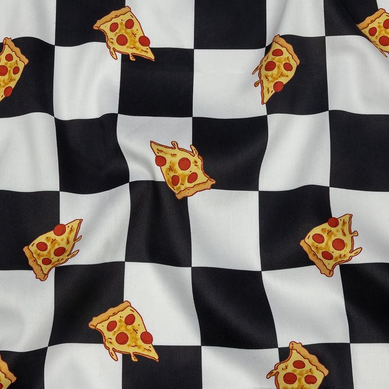 Mercerized Organic Egyptian Cotton Shirting - Black, White and Yellow Pizza Check - Ravello Collection
