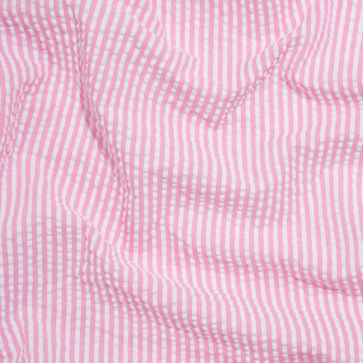 Polyester and Cotton Seersucker - Bubblegum Pink and White Candy Stripes - Wylie Collection