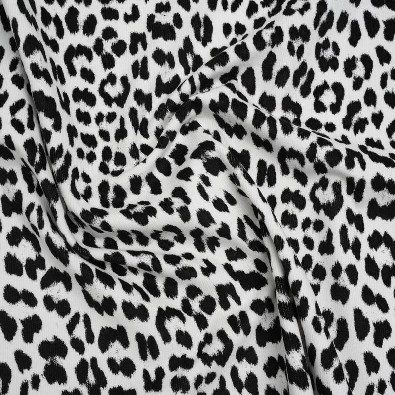 Stretch Cotton Corduroy Print Made in Italy - Black and White Cheetah Spots - Deadstock