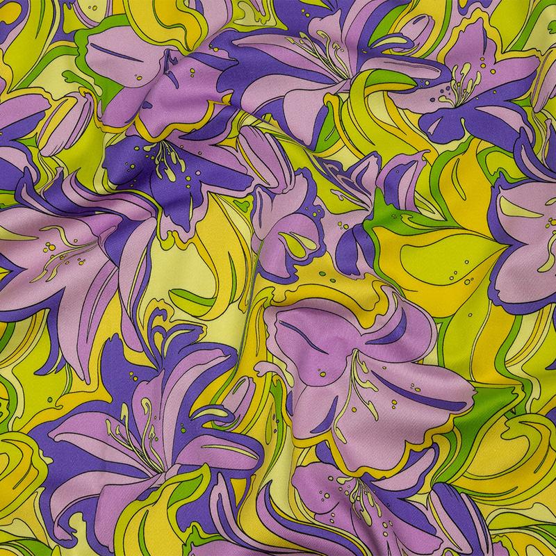 Stretch Cotton Sateen - Purple and Yellow Floral - Far Out Florals Print - Mood Exclusive Groove Collection